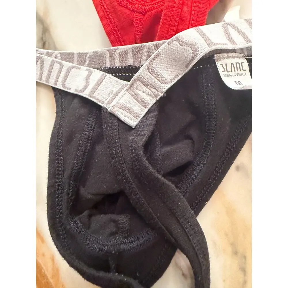 NEW Set Of 3 Blanc Menswear Cotton Classic G-String Thong Color Black Red Medium